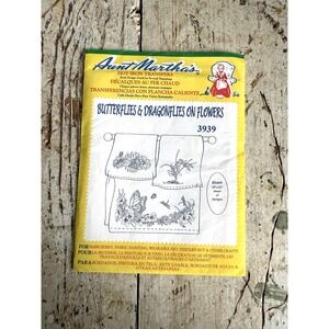 Lot of‎ 6 Aunt Martha's Hot Iron Transfer Set Butterfly Floral Pillowcase Craft